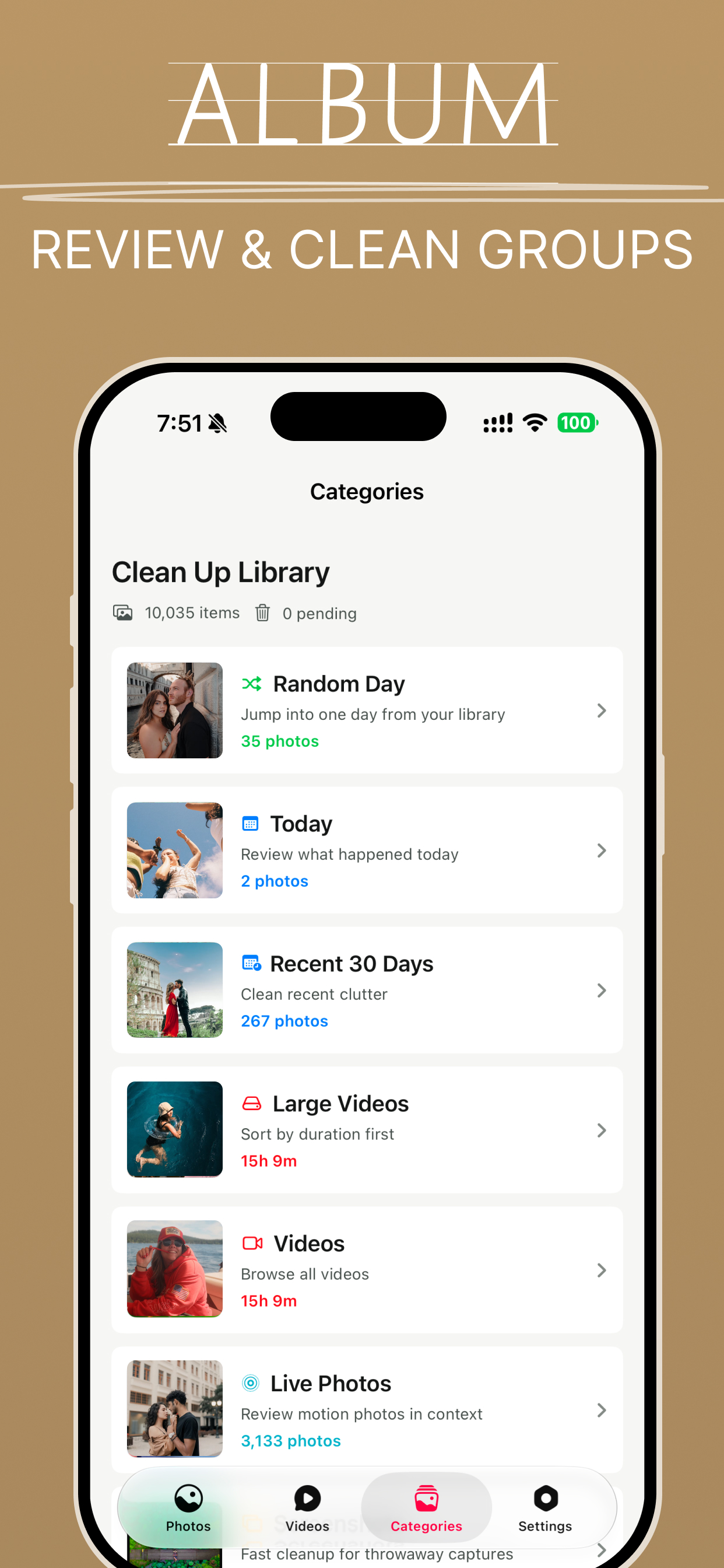 Clean Alter categories for focused photo and video organization